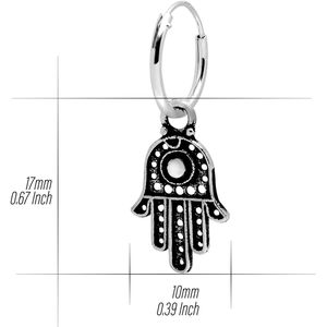 Zilveren oorringen met hanger, hamsa