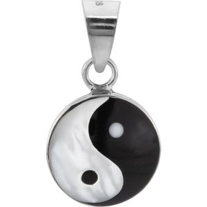 Zilveren hanger, yin en yang van parelmoer
