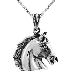 Zilveren ketting met hanger, paardenhoofd