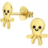 Gold plated oorstekers, octopus met blij gezicht