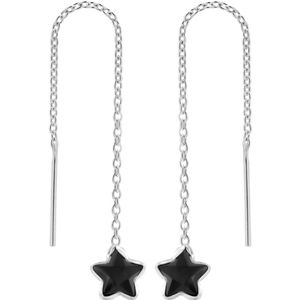 Zilveren chain oorbellen, zwarte ster