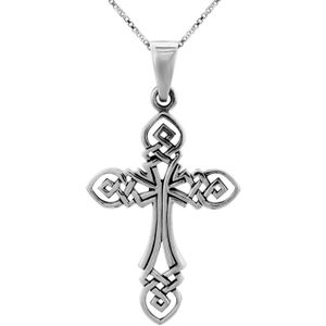 Zilveren ketting met hanger, opengewerkt kruis met Keltische details