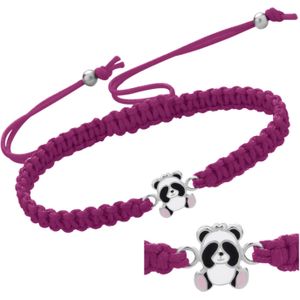 Katoenen armbandje, zilveren panda