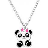 Zilveren ketting met hanger, panda met roze strik