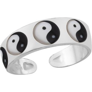 Zilveren teenring, yin en yang