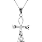 Zilveren ketting met hanger, opengewerkt kruis