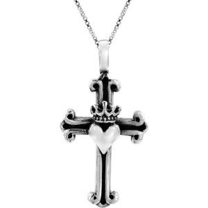 Zilveren ketting met hanger, kruis met hart