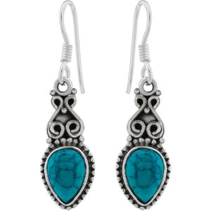 Zilveren oorhangers, turquoise steen en sierlijke details
