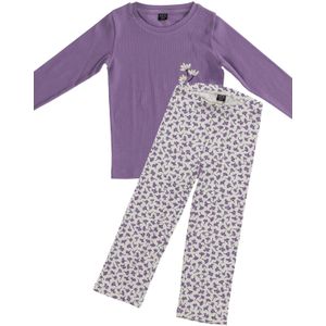 Meisjes pyjama rib bloemen maat 92/98 - 128/134