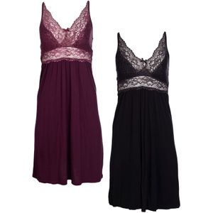 Slipdress zwart of paars met kant
