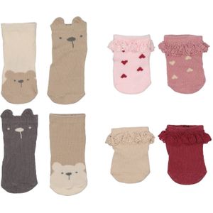 Huissokken - 4 Paar - Baby Sokken - Beren- en Hartjesdessin