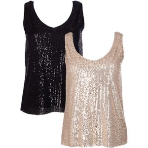 Pailletten Tops - Zwart - Singlet met Pailletten