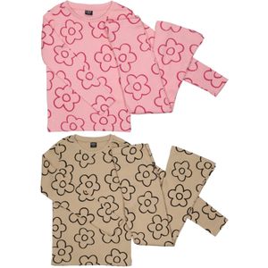 Meisjes pyjama rib bloemen maat 92/98 - 128/134