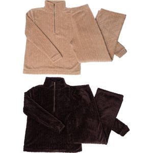 Huispak - Bruin - Dames - Zacht Fleece - Lange Broek en Top met Hoge Kraag