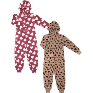 Onesie - Bordeauxrood - Fleece - Meisjes - Maat 140/146 - 164/170