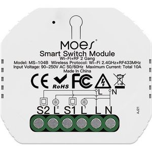 MOES WRM-104B-MS dubbele schakelaar - wifi en 433 MHz RF