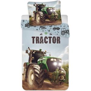 Junior tractor beddengoed 100x140 cm - Tractor met verlichte lampen - 2-in-1 design - 100% katoen