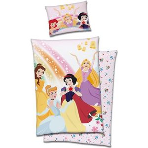Princess junior beddengoed 100x140 cm - Disney prinsessen - 2 in 1 design - 100% katoen.