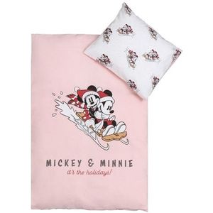 Baby kerstbeddengoed 70x100 cm - Mickey en Minnie Mouse beddengoed - 100% zacht katoen - Mickey en Minnie Mouse in de sneeuw