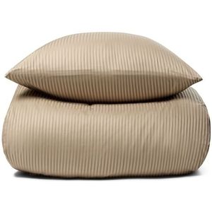 Beddengoed 200x220 cm - Beige, gestreept beddengoed - 100% Egyptisch katoen - Dubbel dekbedovertrek