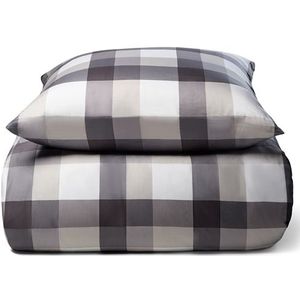 Bamboe tweepersoons beddengoed - 100% natuurlijk bamboe - 200x220 cm - Grote grijze blokken - Satijn geweven tweepersoons beddengoedset