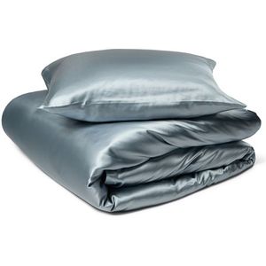 Zijden beddengoed 200x220 cm - Oudblauw beddengoed voor tweepersoons dekbed - 100% moerbeizijde - By Borg
