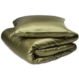 Zijden beddengoed 200x220 cm - Olijfgroen beddengoed voor tweepersoons dekbed - 100% moerbeizijde - By Borg