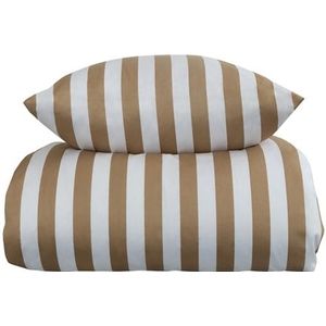 Gestreept beddengoed - 150x210 cm - Zacht katoen satijn - Nordic Stripe - Zandkleurig en wit beddengoedset