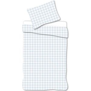 Junior beddengoed 100x140 cm - Beddenset met blauwe en witte ruiten - 100% zacht katoenen beddengoed