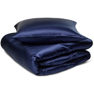 Zijden beddengoed 240x220 cm - Marineblauw beddengoed - Beddengoedset van 100% moerbeizijde - By Borg