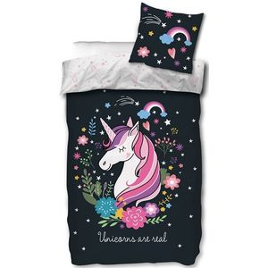 Unicorn beddengoed 100x140 cm - Beddenset met eenhoorn - 2-in-1 design - Glow in the dark beddengoed - 100% katoen