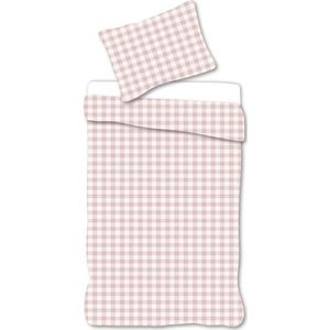 Baby beddengoed 70x100 cm - Beddenset met lichtroze en witte ruiten - 100% zacht katoenen beddengoed