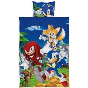 Sonic - Dekbedovertrek - Blauw - 140x200 cm - Omkeerbaar met Sonic The Hedgehog en vrienden