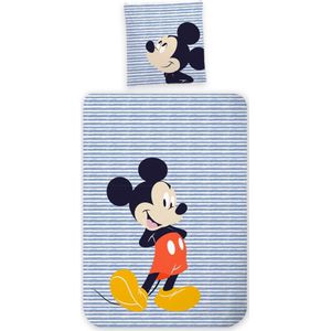 Mickey Mouse beddengoed - 140x200cm - Gestreept Mickey Mouse dekbedovertrek - 100% katoen Disney beddengoed