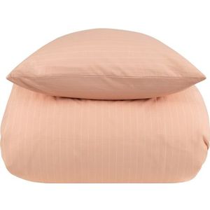 Lits Jumeaux beddengoed 100% katoen - 240x220 cm - Roze gestreept beddengoedset - Nordstrand Home - Dekbedovertrek in 100% katoen
