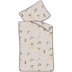 Baby beddengoed 70x100 cm - Beige bedset met safaridieren - 100% zacht katoenen bedlinnen