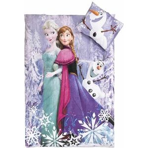 Frozen junior beddengoed - Anna en Elsa beddengoedset met Olaf - 2 in 1 ontwerp - 100% katoen