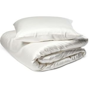 Zijden beddengoed 200x220 cm - Effen wit beddengoed voor tweepersoons dekbed - 100% moerbeizijde - By Borg