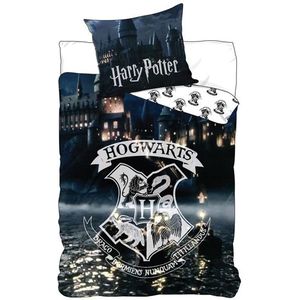 Harry Potter beddengoed - 140x200 cm - Hogwarts-logo - Lichtgevend beddengoed - 2-in-1 beddengoedset - 100% katoen