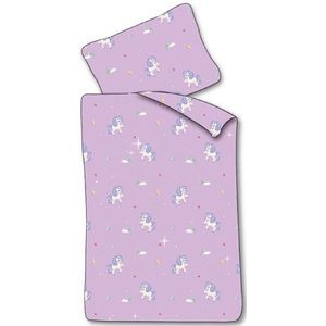 Baby beddengoed 70x100 cm - Paarse bedset met eenhoorns - 100% zacht katoenen bedlinnen