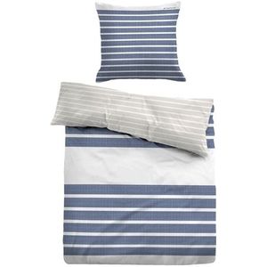 Blauw gestreept beddengoed 150x210 cm - Zacht katoen satijn - Blauw-wit beddengoedset - Omkeerbaar design - Tom Tailor