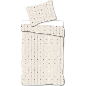 Junior beddengoed 100x140 cm - Wit beddengoed met zwarte bloem gestreept - 100% zacht katoenen bedlinnen