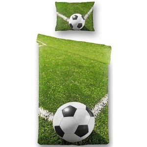 Voetbal beddengoed - 140x200 cm - Voetbal klaar voor hoekschop - 100% katoensatijn beddengoed
