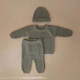Mushie - Chunky Knit Pants - Babybroekje - Mintgroen - 0-3 maanden