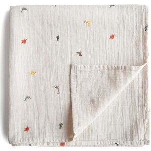 Mushie zachte grote Hydrofiel doek / Tetradoek | 120 x 120 cm | Dinosaurus | beige