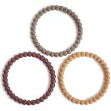 Mushie Bijtring Armband Siliconen Berry/Marigold/Khaki 3st