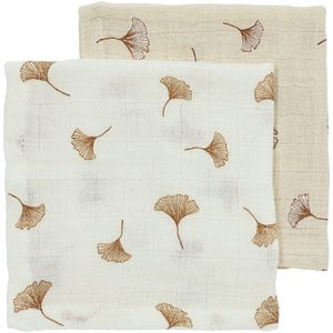 Monddoekjes 2-pack pre-washed hydrofiel Ginkgo - offwhite/soft sand - 30x30cm