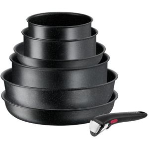Tefal Ingenio Black Stone L3998702 Set van 7 stuks: 2 pannen 24/28cm + wok 28cm + sauteerpan 24cm + 2 steelpannen 16/18cm + afneembare handgreep