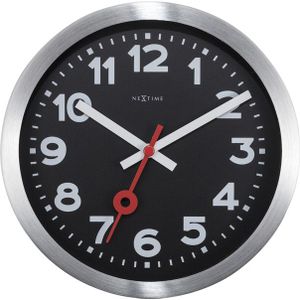 Wandklok NeXtime 'Station' diameter 19 cm, geborsteld aluminium zwart NE-3998ARZW