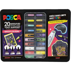 Posca paintmarkers, metalen doos van 20 stuks, assorti, ontwerp Groovy Colours